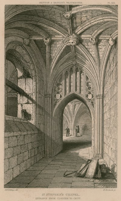 Capilla de San Esteban, entrada del claustro a la cripta de R. W. Billings